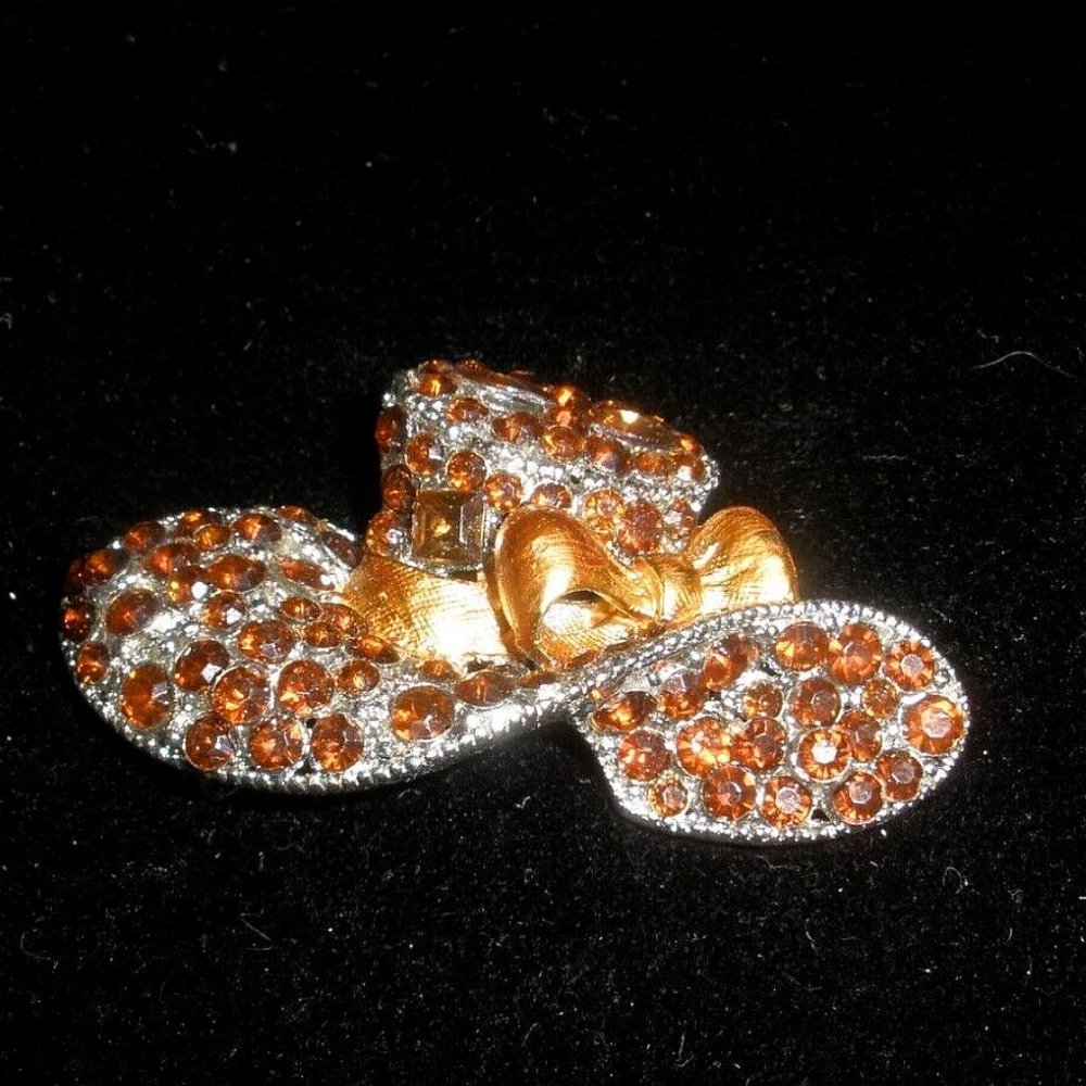 Lovely SUMMER HAT Brooch w/bow "Chocolate" Diamond or Dark Topaz Rhinestones